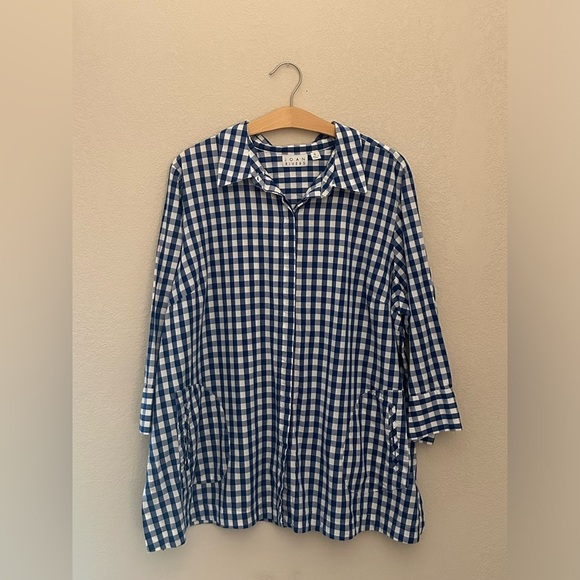Joan Rivers Relaxed Fit Blue Gingham Button Down Shirt - Picture 1 of 5